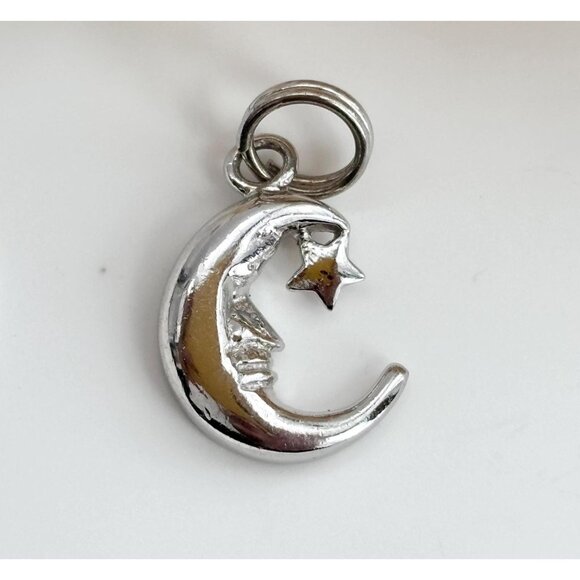 Crescent Moon Celestial | Space Sterling Silver 925 Vintage Pendant | Charm - Picture 1 of 8